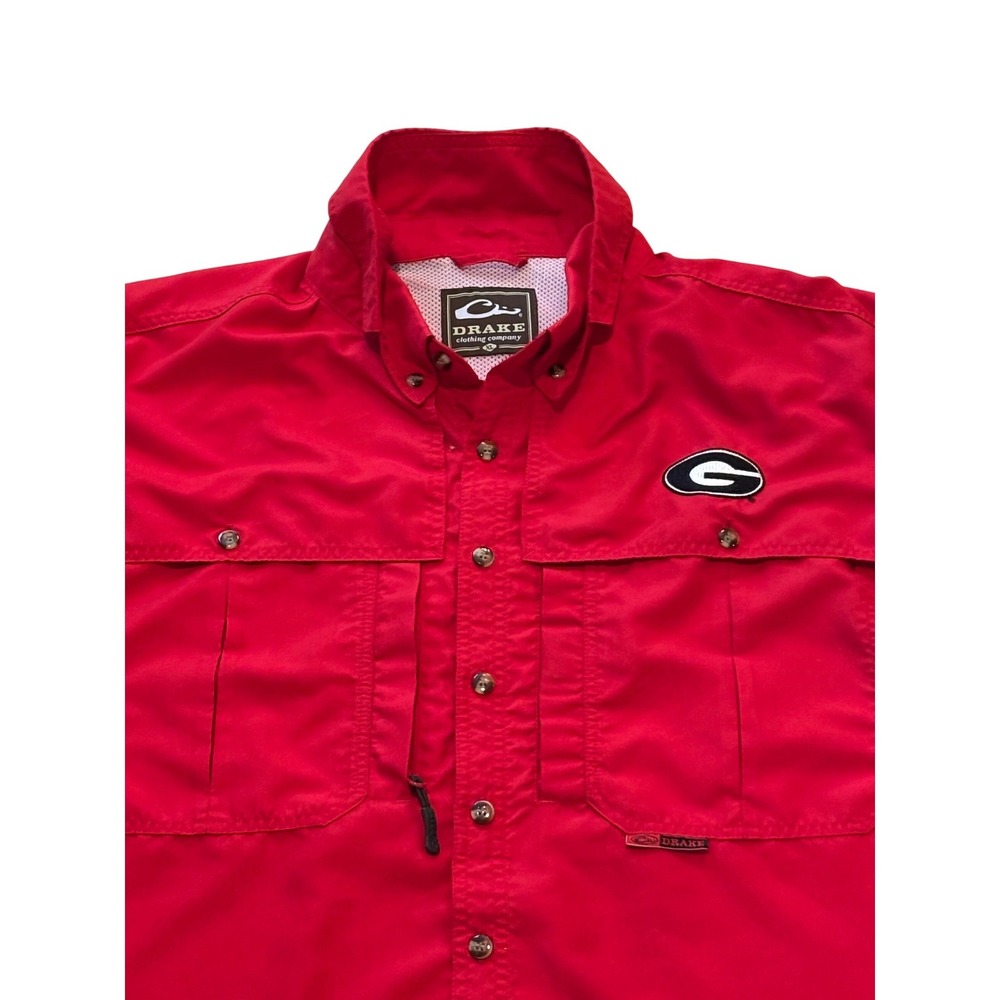 Drake Waterfowl Georgia Bulldogs Fishing Shirt Mens XL Red Short Sleeve
